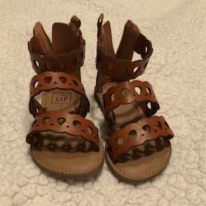 Brown leather laser cut gladiator sandals